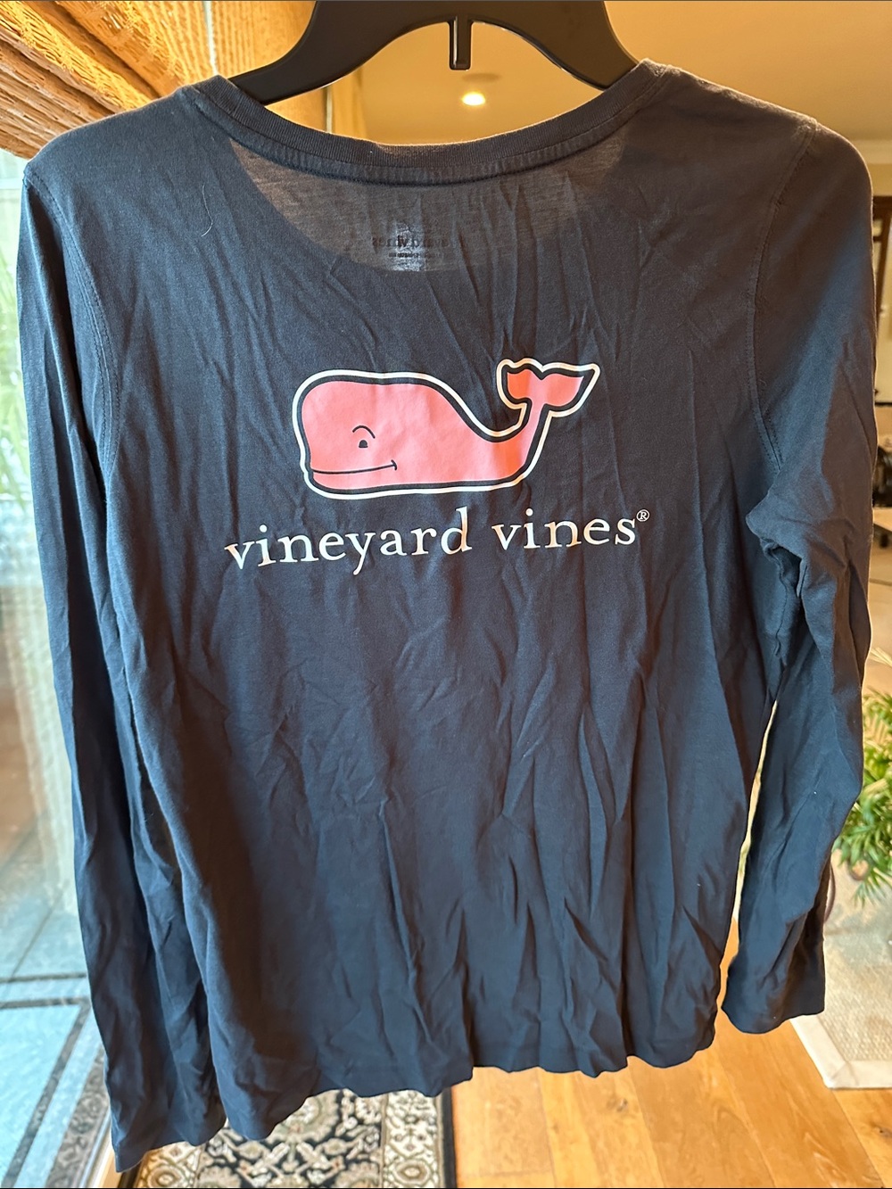 Vineyard Vines Navy Long Sleeve Tee with Pink Whale Logo